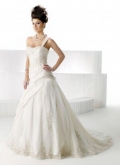 Princess One Shoulder Court Train Satin & Organza Bridal Gown