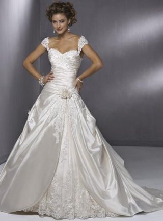 Princess Queen Anne Court Train Satin & Organza Bridal Gown