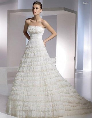 Princess Strapless Chapel Train Satin & Lace Bridal Gown