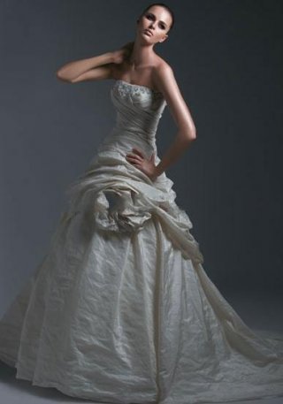 Princess Strapless Chapel Train Taffeta Bridal Gown
