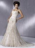 Sheath Straps Court Train Satin & Organza Bridal Gown