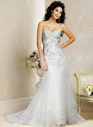 Sheath Sweetheart Court Train Satin & Organza Bridal Gown