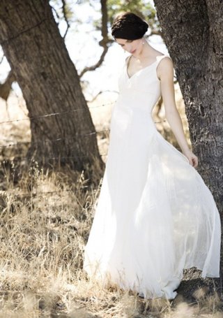 Elegant Vneck with Empire Shape and floor length Zip bac