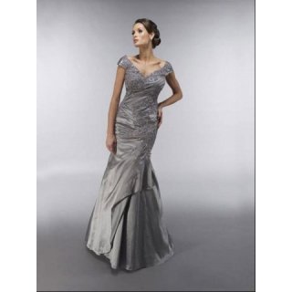 Cap sleeve taffeta floor lenght bridesmaid dress
