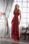 Halter chiffon sexy floor length bridesmaid dress