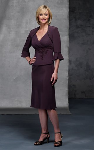 Chocolate Knee length V-neck Embroider Cheap Mermaid Discount Mother of Groom and Bride Dress