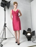 Fushia Modest v-neck sexy Tea Length Mother of Groom and Bride Dress hot sale in spring/ summer