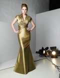 Golden Mermaid Short Sleeves bargain V-neck long couture Mother of Groom and Bride Dress