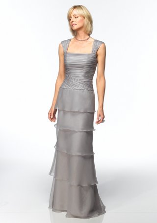 Gray Pleated Sheath Multi-layer chiffon graceful Mother of Bride and Groom Dress