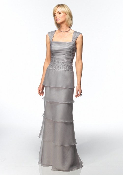 Gray Pleated Sheath Multi-layer chiffon graceful Mother of Bride and Groom Dress