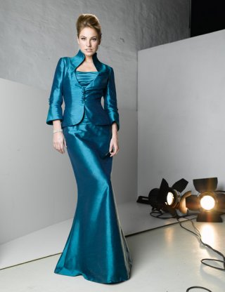 Inexpensive Long length Mermaid/ Trumpet Turquoise Elegant Mother of Groom and Bride Dress