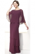 Layered Burgundy Column Chiffon Round Neck special couture Mother of Groom and Bride Dress