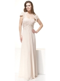 Long Chiffon Cream wrinkle Strapless Empire Waist lace wrap Mother of Groom and Bride Dress