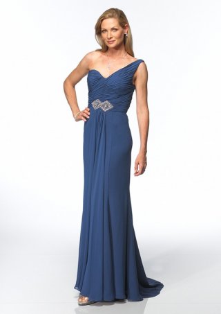 Chiffon One-shoulder Rouched Bodice with A line Skirt Mother of Bride Dress