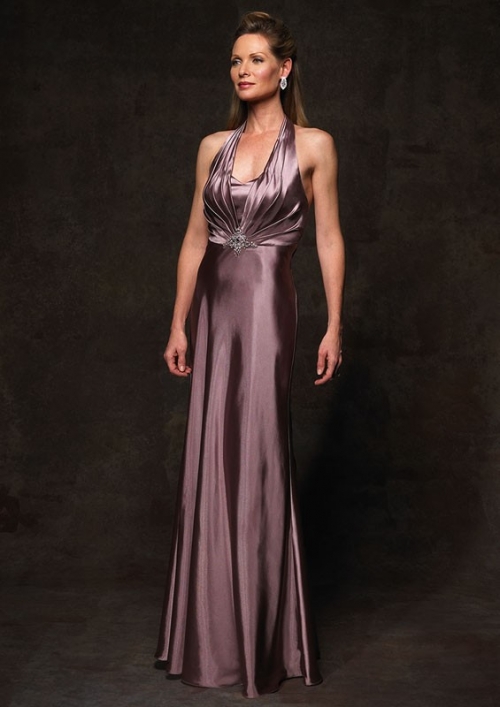 Elastic Satin with Halter and Slim A line Skirt Mother of Bride Dress
