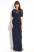 Beaded Ruched Chiffon & Mesh Gown