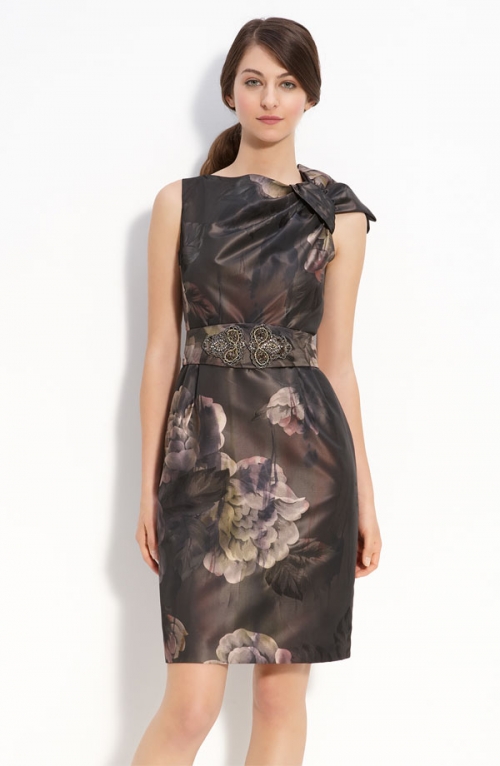 Bow Detail Brocade Sheath Dress