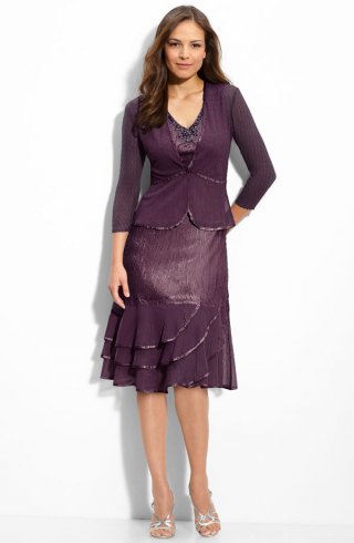 Beaded Charmeuse & Chiffon Dress with Jacket