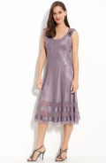Embellished Pleated Satin & Chiffon Dress