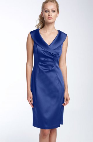 Portrait Collar Stretch Satin Sheath Dress