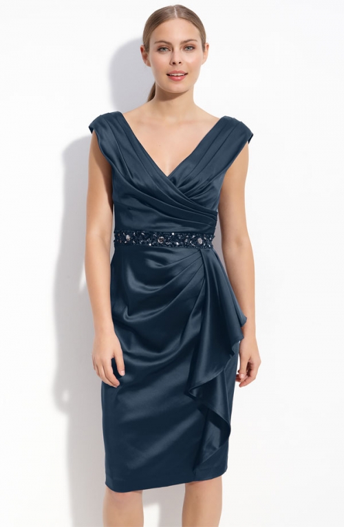 Beaded Stretch Satin Sarong Dress