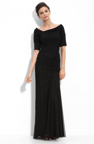 Asymmetrical Ruched Mesh Gown