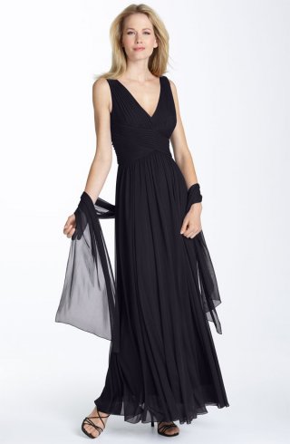 Ruched Mesh Gown with Shawl