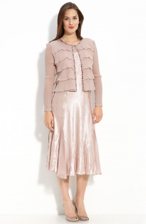 Pleated Charmeuse Dress with Chiffon Jacket