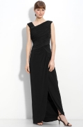 Crystal Brooch Ruched Jersey Gown