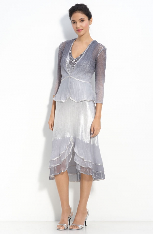 Pleated Charmeuse Dress with Chiffon Jacket