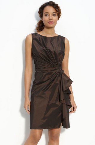 Ruffle Front Taffeta Sheath Dress
