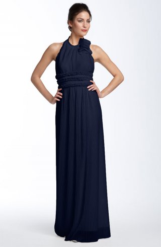 Pleated Mesh Halter Gown