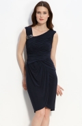 Crystal Brooch Ruched Jersey Dress