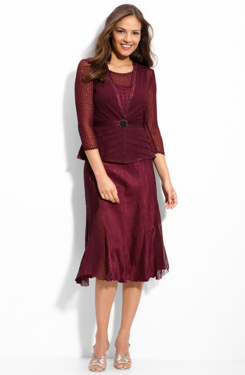 Pleated Charmeuse Dress & Chiffon Jacket