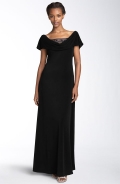 Drape Neck Gown with Beaded Illusion Mesh