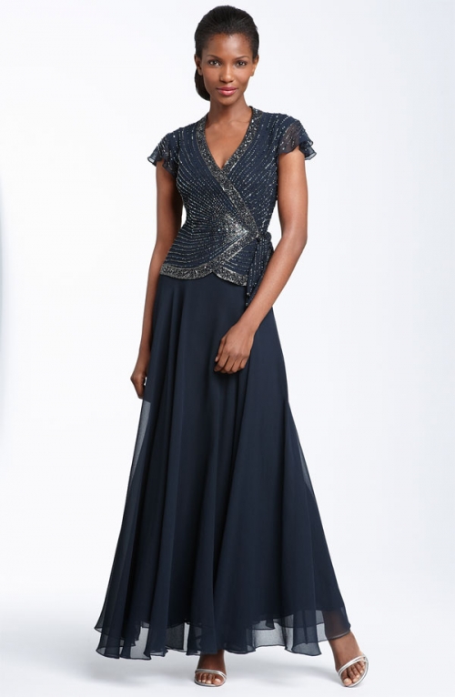 Beaded Mock Two Piece Chiffon Gown Beaded Mock Two Piece Chiffon Gown
