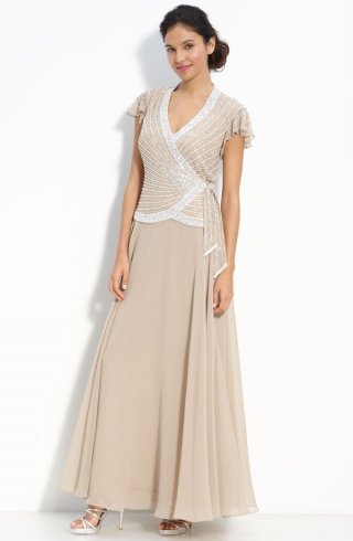 Beaded Mock Two Piece Crepe Gown