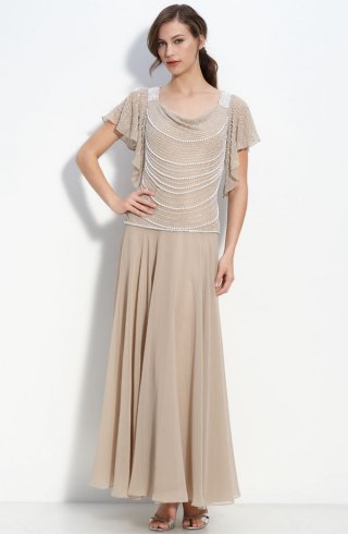 Beaded Mock Two Piece Crepe Dress Beaded Mock Two Piece Crepe Dress