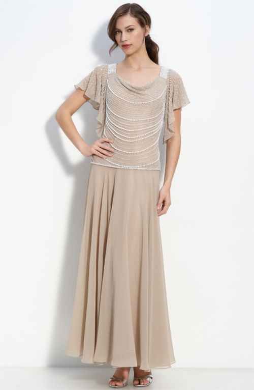 Beaded Mock Two Piece Crepe Dress