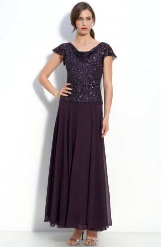Beaded Mock Two Piece Chiffon Dress