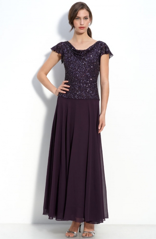 Beaded Mock Two Piece Chiffon Dress