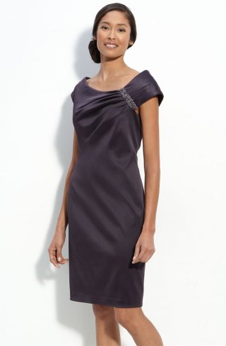 Beaded Stretch Satin Sheath Dress