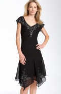 Beaded Flutter Sleeve Chiffon Dress