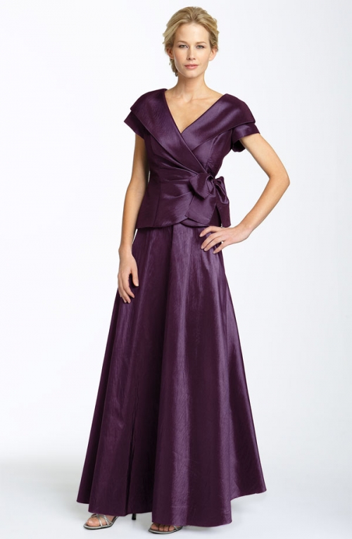 Portrait Collar Two Piece Taffeta Gown
