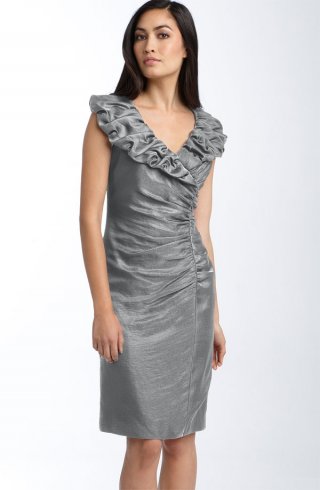 Ruched Portrait Collar Taffeta Sheath Dress Ruched Portrait Collar Taffeta Sheath Dress