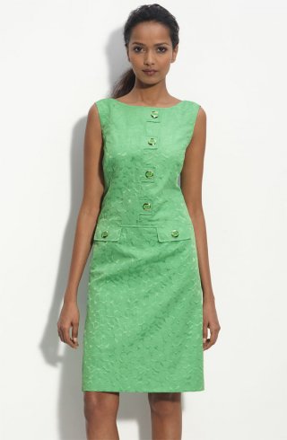 Button Front Jacquard Sheath Dress