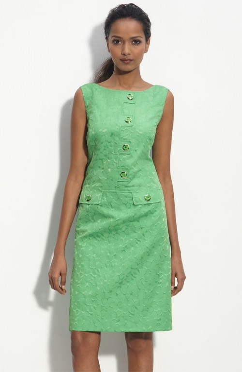 Button Front Jacquard Sheath Dress
