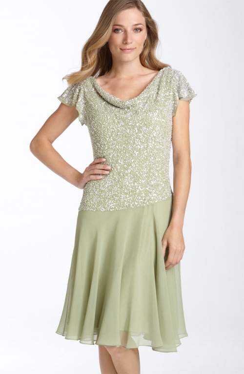 Beaded Mock Two Piece Chiffon Dress