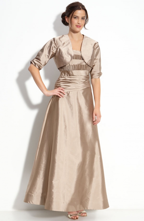 Strapless Taffeta Gown with Bolero