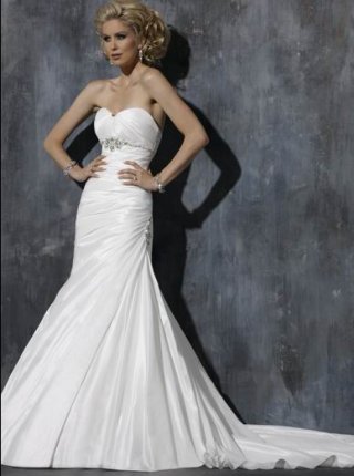 Budget Sweetheart Strapless Pleated Satin Floor length Mermaid Embroider Wedding Gown